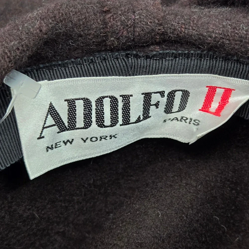 Vintage Adolfo II Doeskin Wool Felt Fedora Wide Brim Hat Brown Wrap Scarf 70s